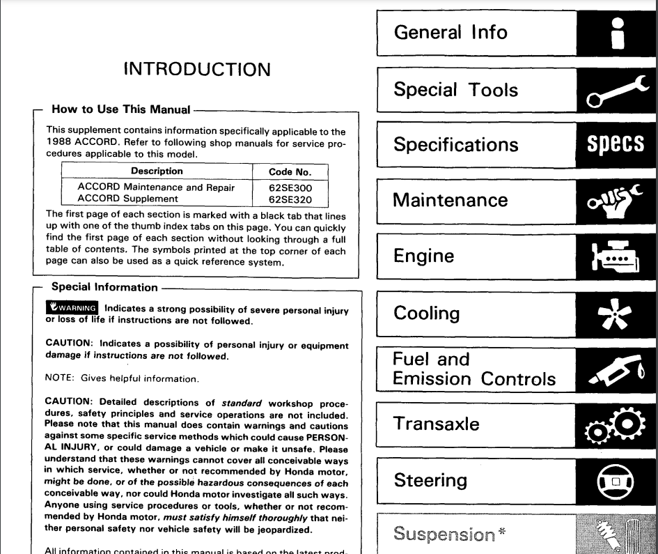 Sổ tay hướng dẫn sử dụng xe Honda Accord 1988 pdf